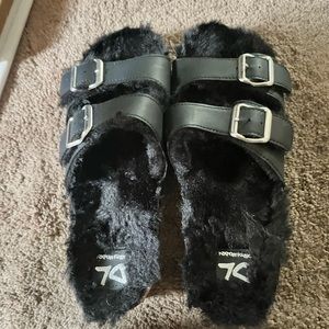 Dirty Laundry Time Out Slide Slip On Open Toe Fur Lined Buckle Sandal
